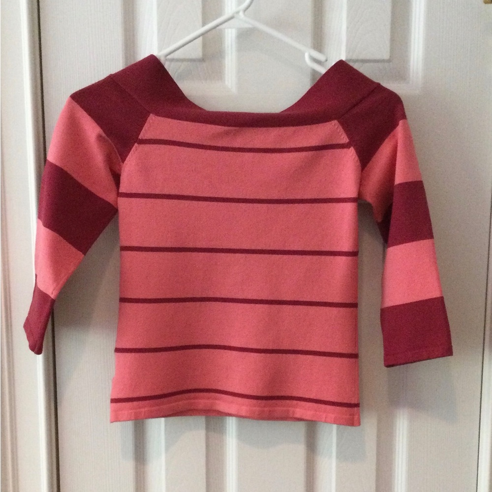 Bebe Vintage Y2K Womens Sz Medium Tulip & Berry Striped Boatneck Sweater w/Bow - Picture 2 of 9